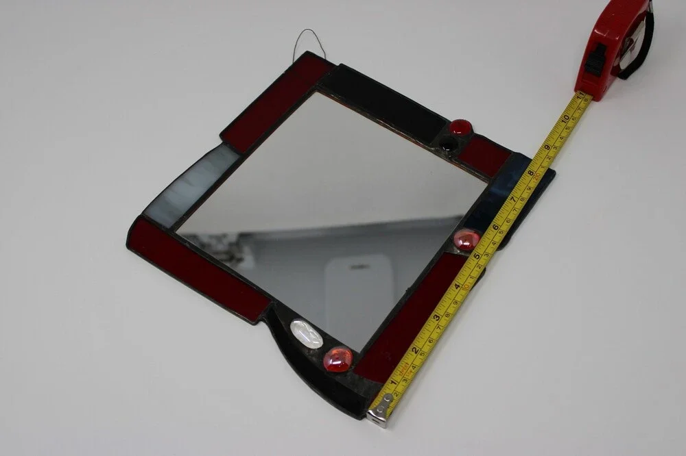 Mary Ann Molinaro Stained Glass Mirror Art Deco Geometric Burgundy Red Vintage